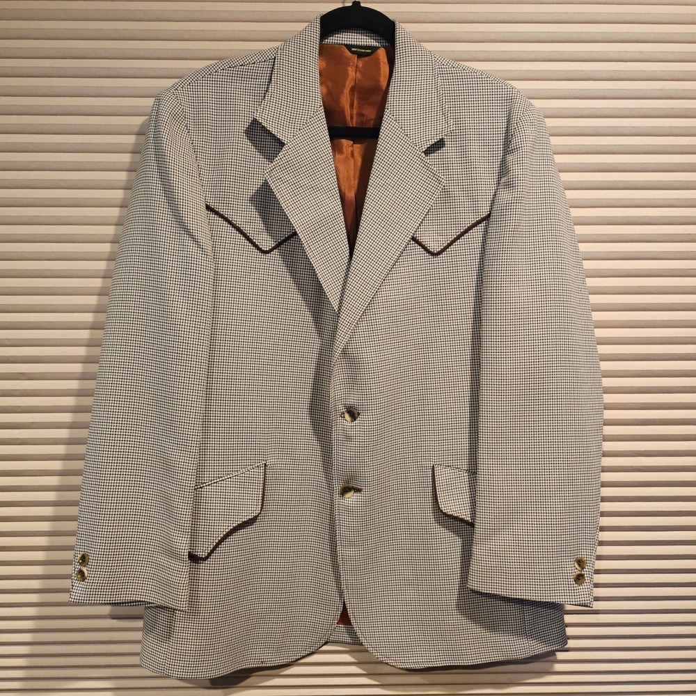 H Bar C California Ranchwear Vintage Western‎ Houndstooth Blazer Tan Brown 44